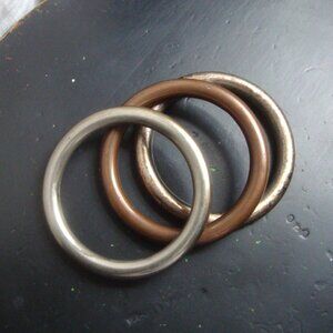 3 Vintage Matte Metallic Bangles Copper Silver Gold Tone Distressed Patina